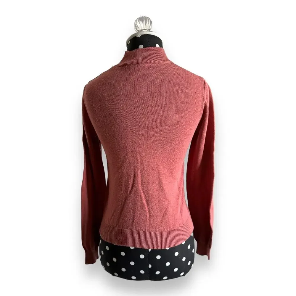 5/$35 Forever 21 Womens Sweater Sz S Dusty Rose Pink Mock Neck Long Sleeve Solid